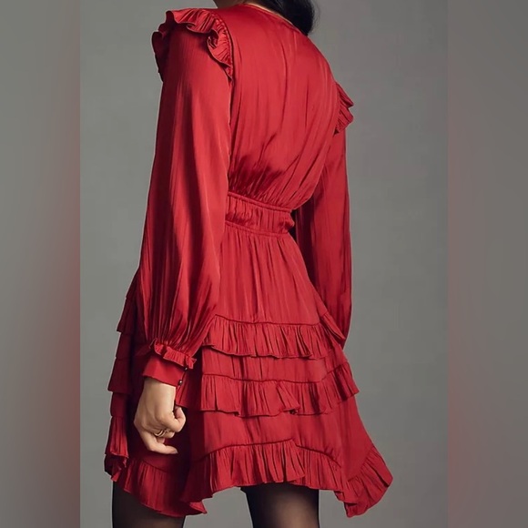 By Anthropologie Tiered Ruffled Red Mini Dress - Picture 2 of 5